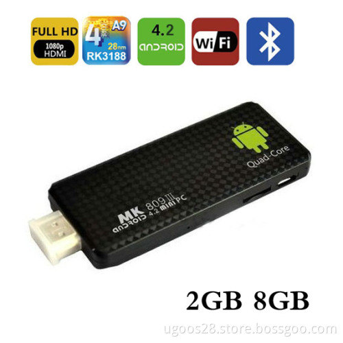 MK809III Quadcore CPU 1.6GHz 2g RAM+8g ROM Android4.2 Quad Core Rk3188 Smart TV Dongle